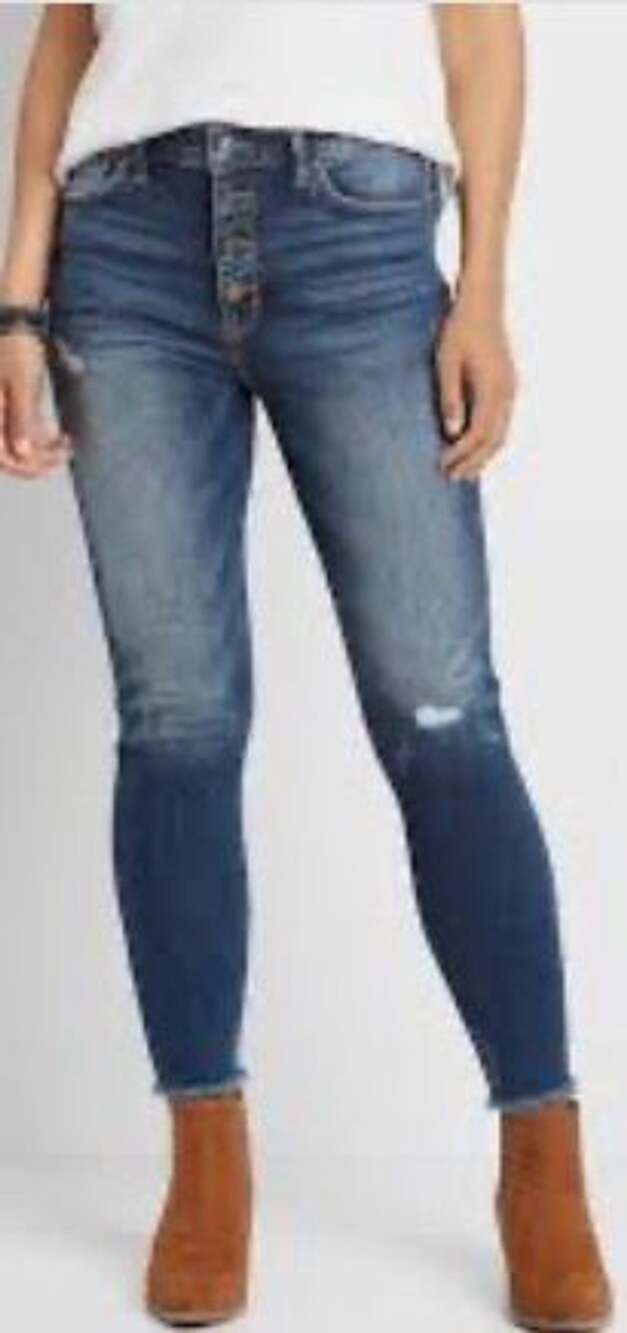KanCan High Rise Dark Destructed Distressed Button Fly Skinny Blue Jeans SZ 26